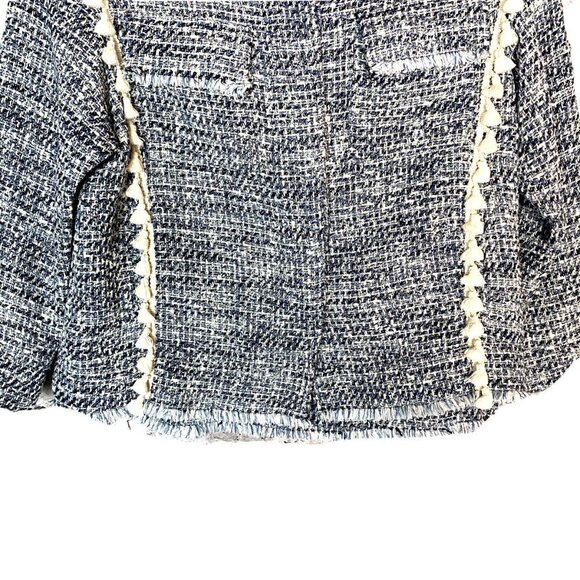 ZARA Oversize Tweed Blue and White Fringe Tassels Blazer Jacket - Picture 5 of 11